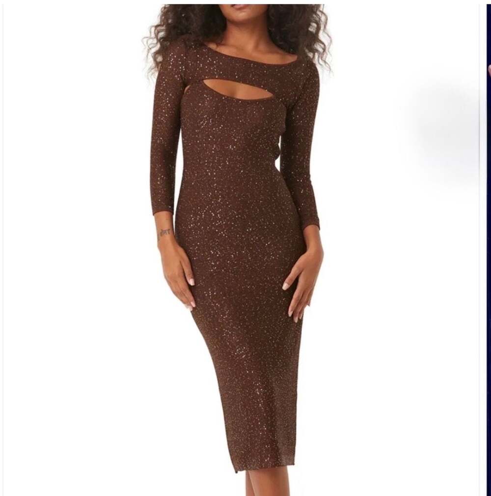 Misa Los Angeles Glitter Shimmer Midi Dress with Matching Bolero